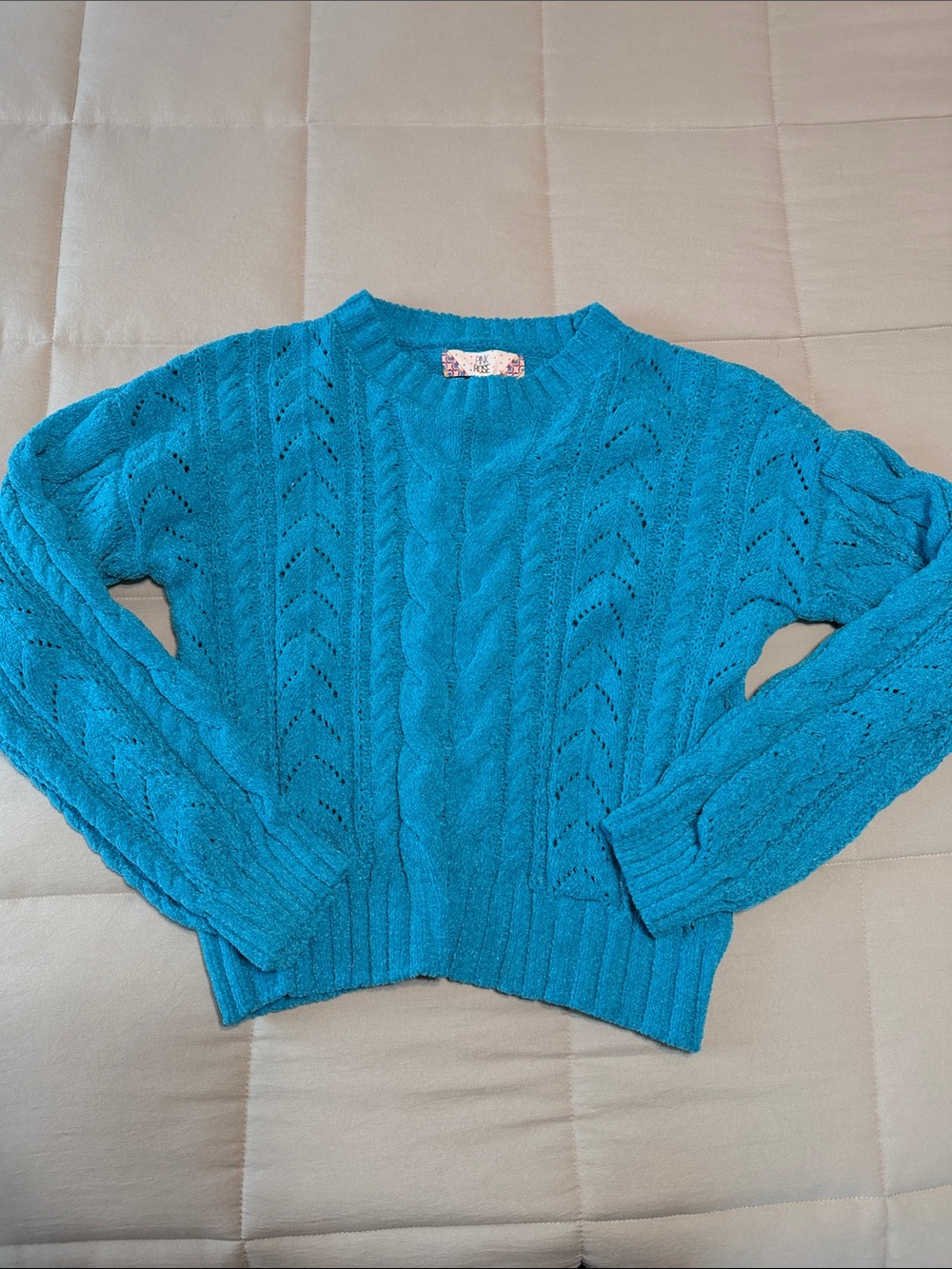 Teal Cable Knit Crewneck Sweater